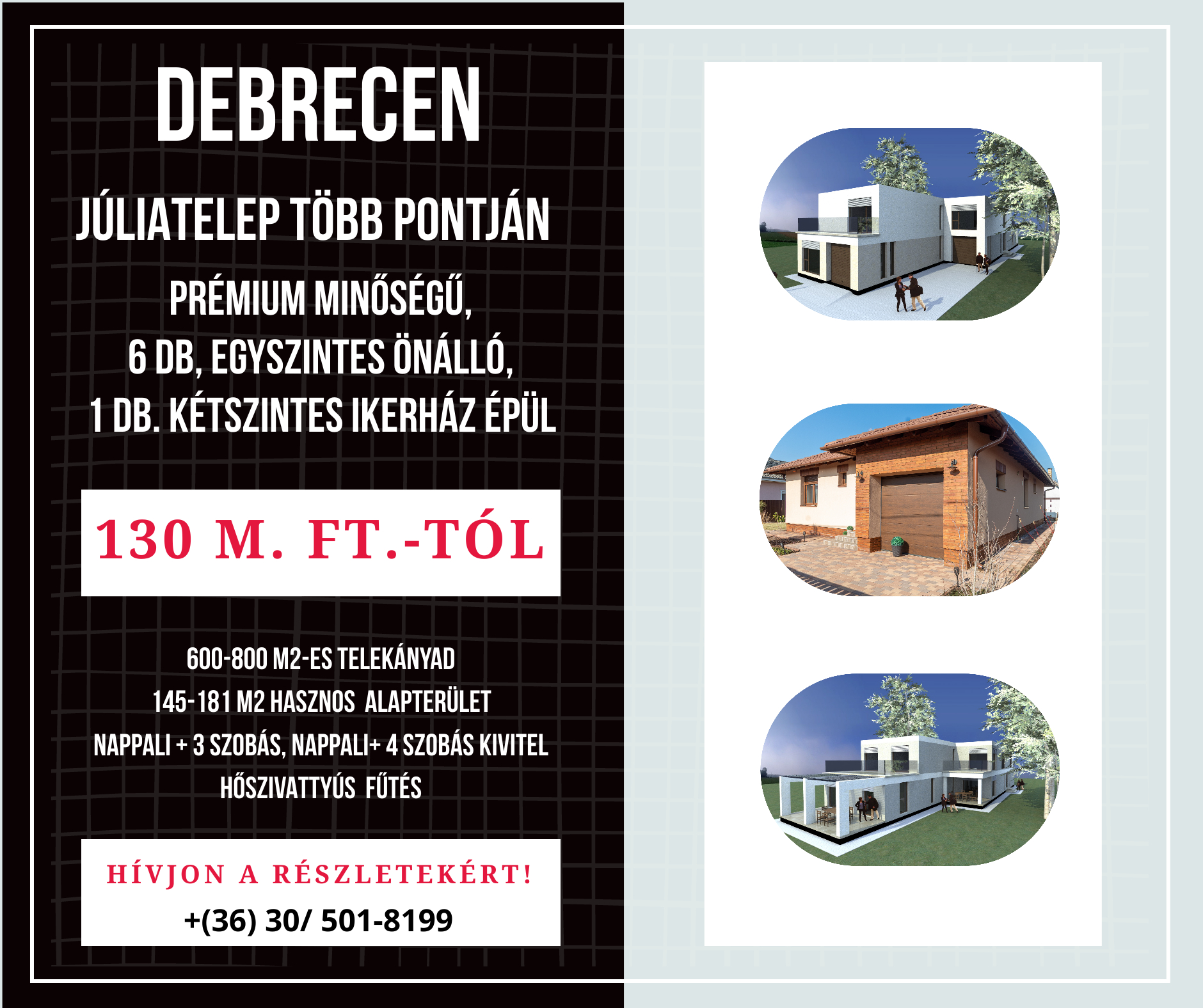 Új önálló és ikerházak Debrecenben