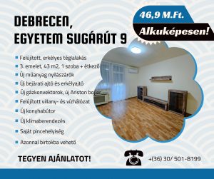 Felújított, erkélyes téglalakás eladó Debrecenben, az Egyetem sugárúton!